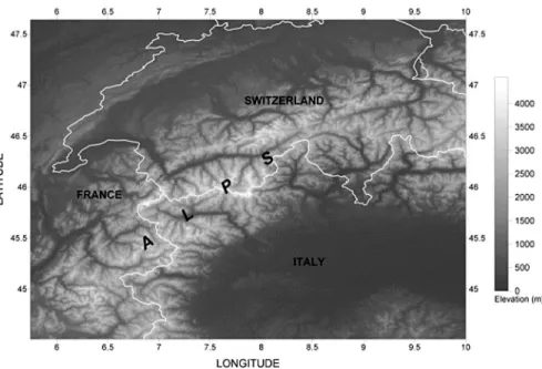 Fig. 1.  Study area, and Digital Elevation Model distribution (gray level image).