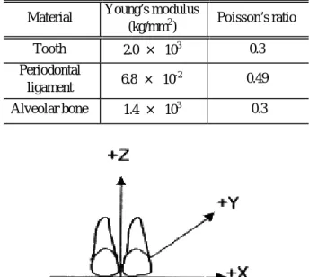 Fig. 3 Finite element modeling for the analysis of the lingual orthodontics: (a) tooth; (b) periodontal ligament; (c)  alveolar bone 