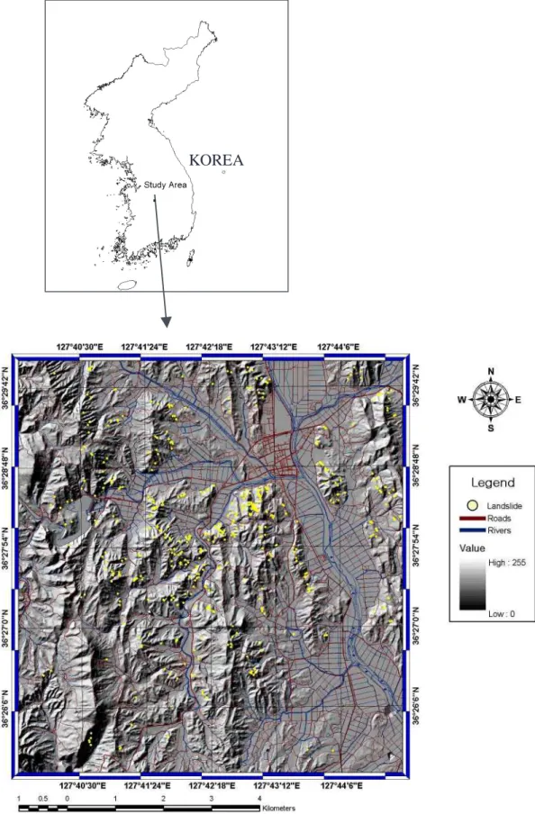 Fig. 1. Landslide location with hillshaded map. 
