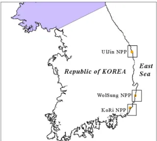 Figure 1. Locations of NPPs around the East Sea 