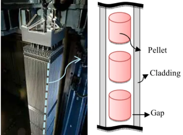 Fig. 1  Assembly  of  fuel  rod  consisting  of  pellet  and  cladding  g f :  핵연료  표면에서의  온도점프거리  g c :  피복관  표면에서의  온도점프거리  H  :  마이어  경도  P c  :  접촉  압력  g N :  접촉  통과  함수  n p :  핵연료  표면의  수직  단위  벡터  K p :  접촉  구속  행렬  G p :  접촉  구속  벡터  t N :  접촉에  의