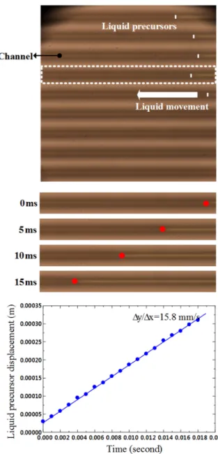 Fig. 5 Wicking of liquid on the microchannel  surface의 병합기포 크기가 유사하다면,  동일한 중력 수두가 형성되고 이로 인해 비슷한 CHF  값을 갖게 된다고  유추할  수  있다