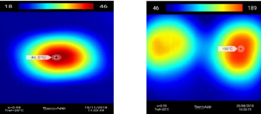 Fig. 7. Dry (left) and saturated (right) shale specimens after microwave oven operation and temperature