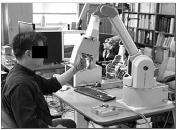 Fig.  2.  Whole  arm  manipulator  (WAM).하였으며, 36주 후 추적 조사에서는 로봇 치료군이 통상적 치료군 보다 상지의 운동기능이 유의하게 나은 결과를 보였으나 고강도 치료군과는 유의한 차이가 없었다