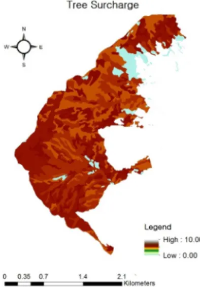Fig. 10. Thematic map of tree surcharge [kPa] in study area