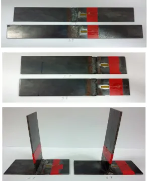 Fig.  1  Test  specimens  with  butt,  lap  and  T-welded  joints