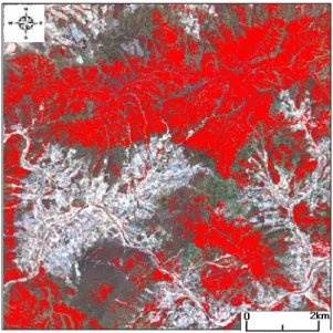 Fig.  6.  Potential  toppling  failure  area  deduced  by  combination  with  representative  joints  and  slope  aspect