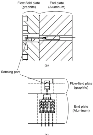 Fig.  2  Cross-section  of  the  installed  sensor  from  (a)  side  view and (b) frontal view