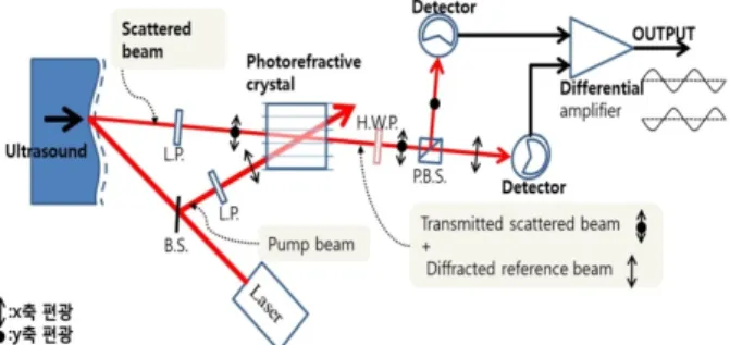 Fig.  1  Principle  of  detection  by  two-wave  mixing  using  photorefractive crystal 