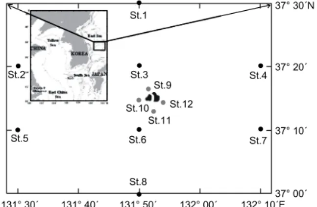 Fig. 1. Sampling stations of fish larvae off Dokdo in the  East Sea.