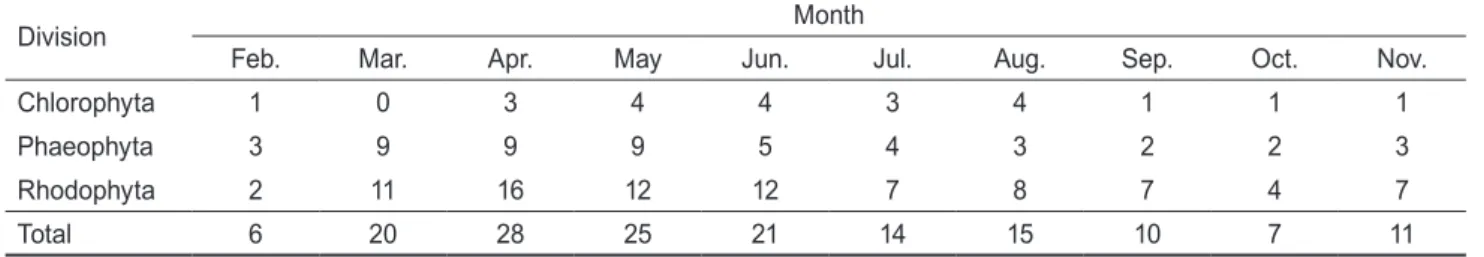 Table 3. Indices of seaweed community structure from Feb. to Nov. 2006 at the coast of Bihwa, Korea