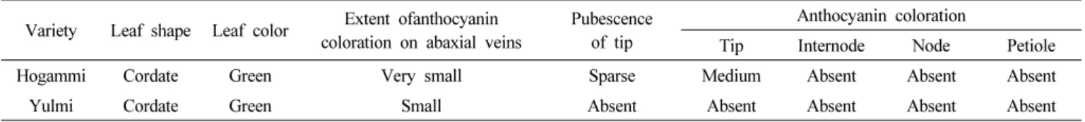Table 2.   Storage  root  characteristics  of  ‘Hogammi’.
