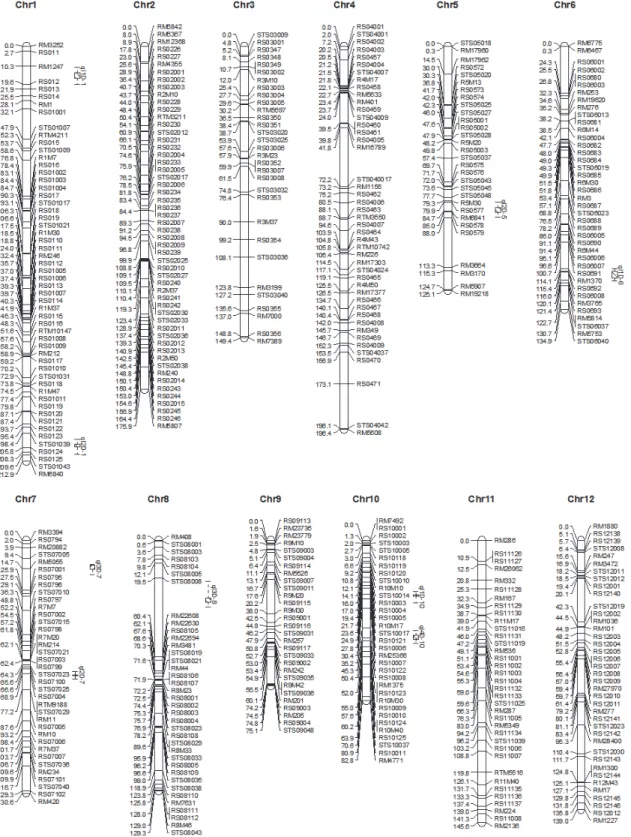 Fig. 5. Position of QTLs for seven traits measured in this study with MGRIL population.