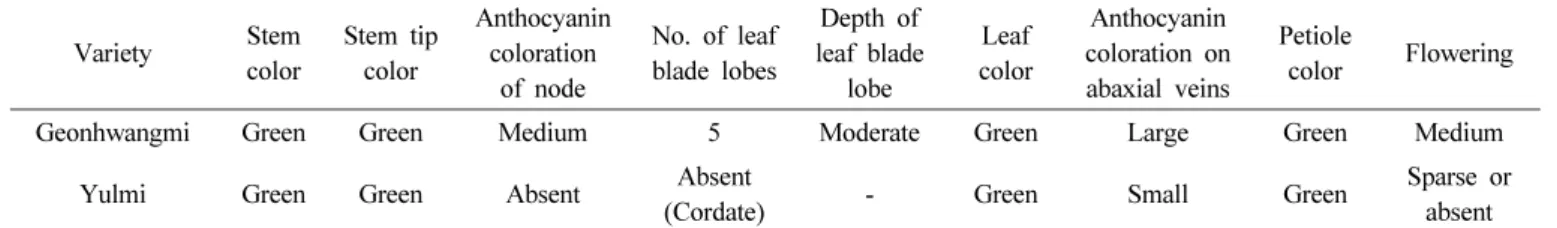 Table 2. Storage root characteristics of ‘Geonhwangmi’.