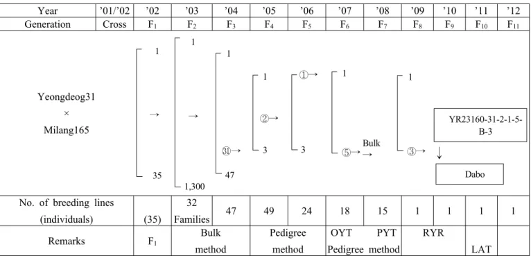 Fig. 2. Genealogical diagram of the rice variety ‘Dabo’.