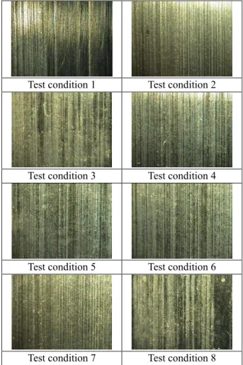 Table 2 Wear of each test condition  Test condition  Wear (mm) 