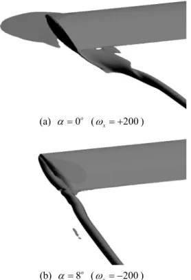 Fig. 11 Iso-surface of vorticity at wing tip ( h C =0.1)  /