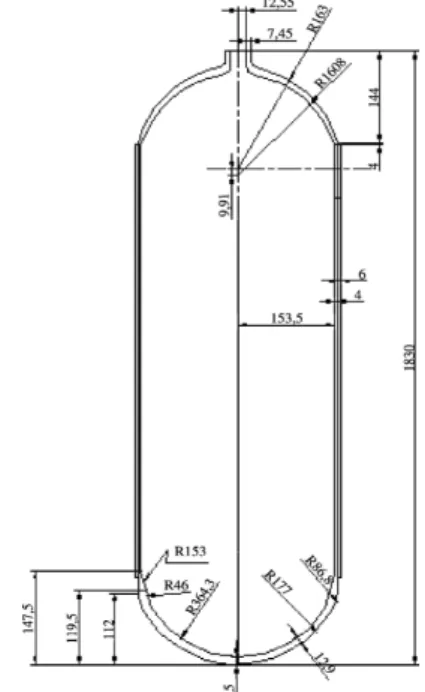 Fig. 3 Dimensions of the CNG composite vessel 