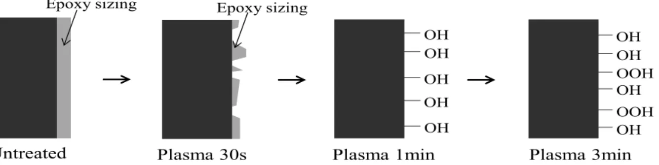 Fig. 6 Schematics of the mechanism of plasma treatment on CF surface. 