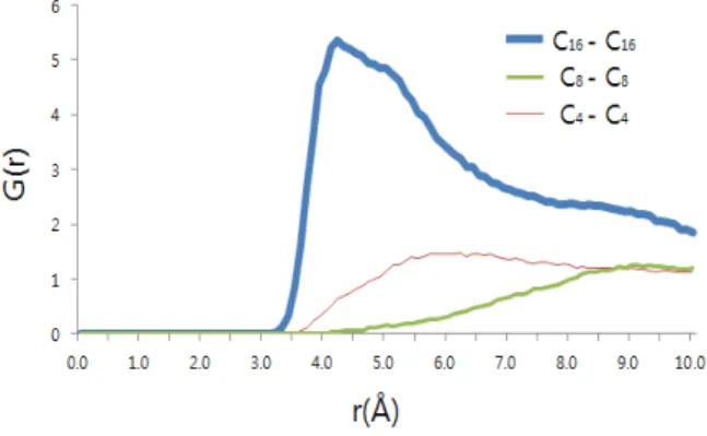 Fig. 5 Snap shot of aggregation at 5ns : (A) cation ring-chain (B) cation chain (C) cation ring