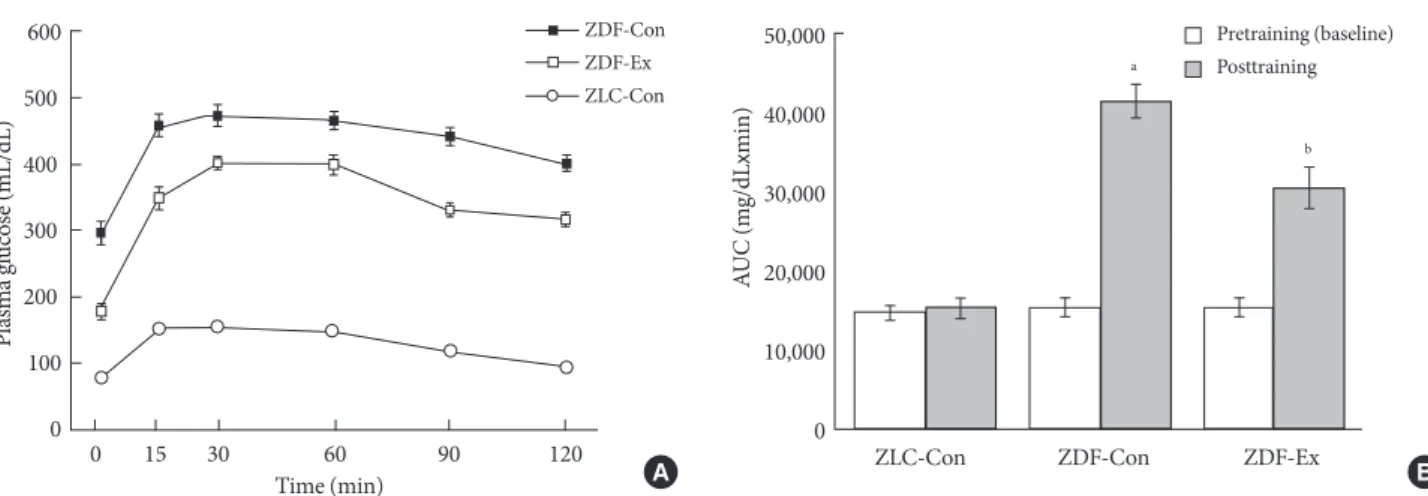 Fig. 2. Effect of 12 weeks of treadmill exercise on glucose tolerance in diabetic rats