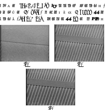 Fig. 5 The SEM images of grooves with the designed widths: (a) 100 nm, (b) 600 nm, and (c) 1 µm .