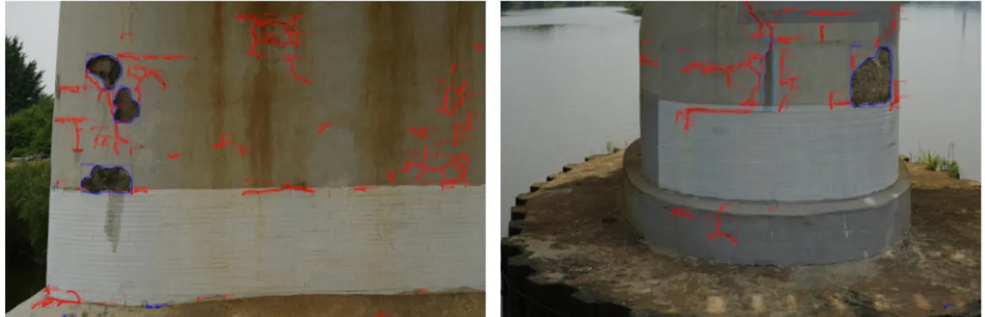Fig. 7. Automatic damage analysis results in railway bridge testbed
