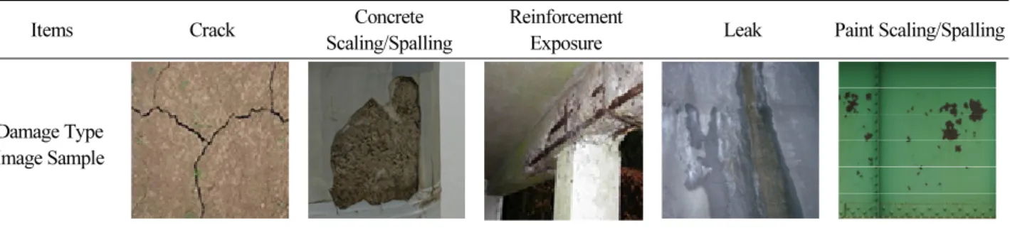 Table 1. Railroad bridge damage items and type