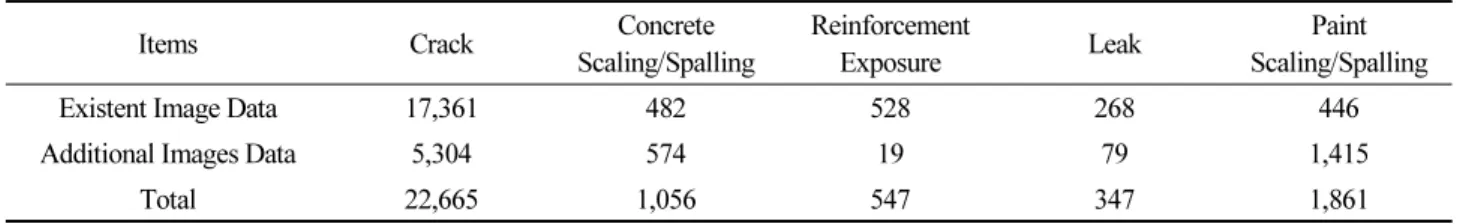 Table 3. Acquired image data for each damaged