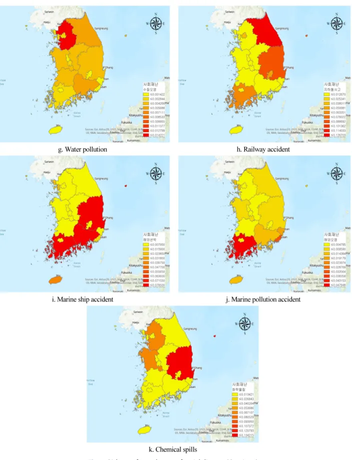 Fig. 1. Risk map for each type of social disaster (Continue)
