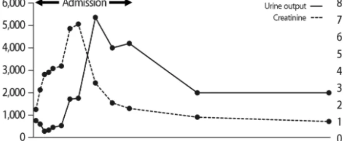 Fig. 2. Urine output and Creatinine change in patient.