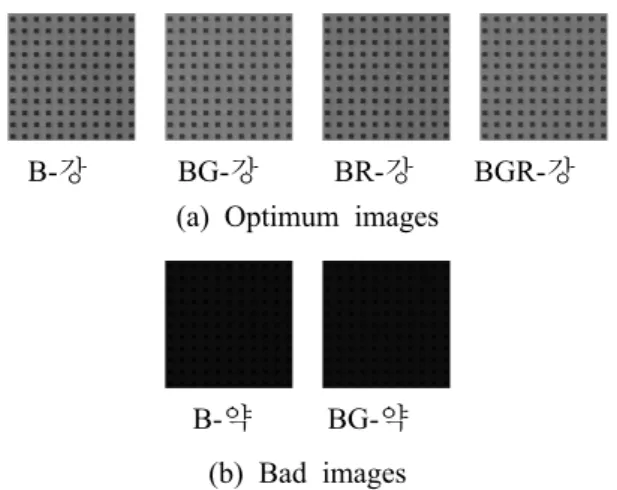 Fig. 5 Comparisons of optimum illumination images for master glass