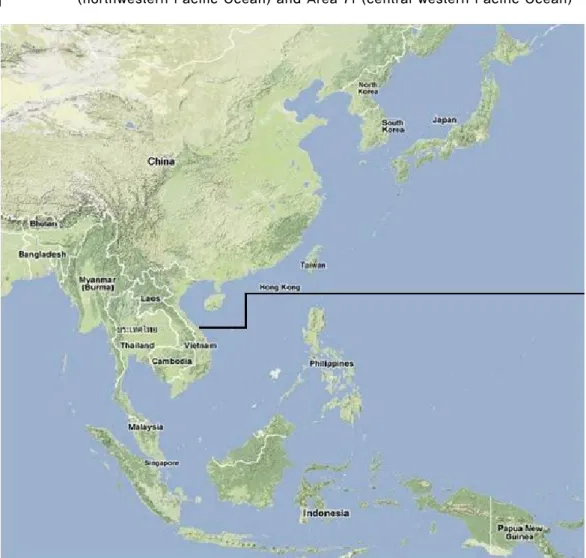 Figure 1  The Seas of East Asia, generally encompassing FAO Statistical Area 61  (northwestern Pacific Ocean) and Area 71 (central western Pacific Ocean)