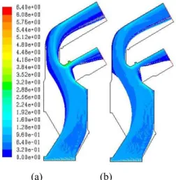 Fig.  7  Concentration  distributions  of  pulverized  coal  in  type-A  PM  burner  at  design  point;  (a)  single  coal  and  (b)  blended  coal  #1