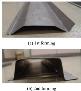 Fig.  9  Surface  stress  distribution  at  upper  surface  of  blank  after  multi-stage  forming  (1st  form  die  angle = 45°, 1st and 2nd form die radius = 6mm,  1st and 2nd punch forming direction = 90°) 