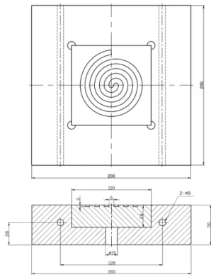 Fig. 2 Configuration of the test mold with spiral model 