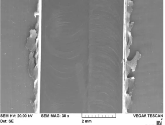 Fig. 7 SEM image of groove before MAP process (length  of land: 10mm, depth of groove: 0.5mm) 