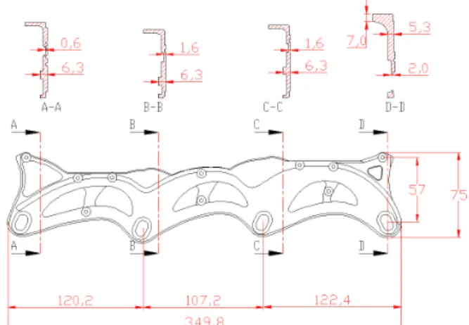 Fig. 2 Cross-section and drawing of inline skate frame  2.2  사출성형해석 