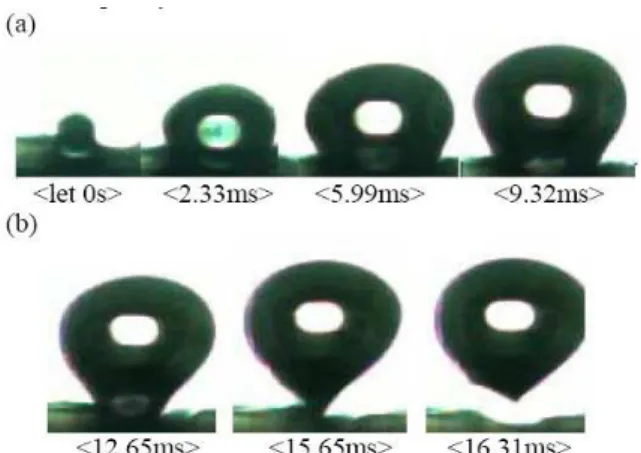 Fig. 8  (a)bubble  growth  and  (b)saturated  and  sudden  departure on the telfon milli dot 