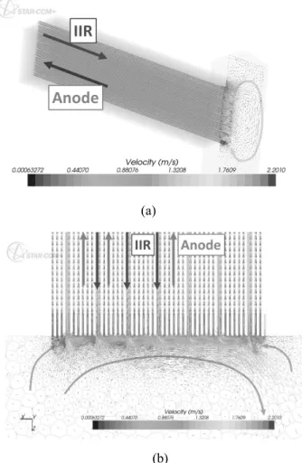 Fig. 3 Velocity field in the calculation domain (a) overall view and (b) enlarged view