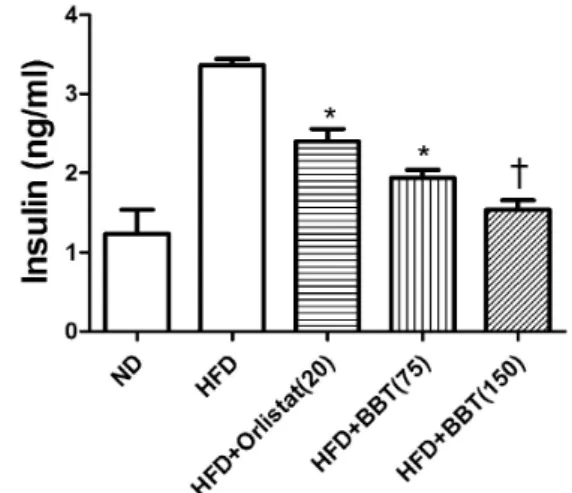 Fig.  16.  Effect  of  BBT    on  serum  insulin  levels  in  high  fat  di- di-et-fed  mice