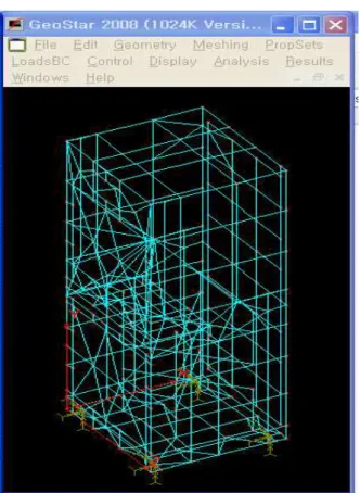 Fig. 1 Isometric view of the finite element model 여기서 [K] 는 구조 강성 행렬 , [M] 은 질량 행렬 그리고 , {u} 는 모델의 진동치 행렬을 나타 낸다 
