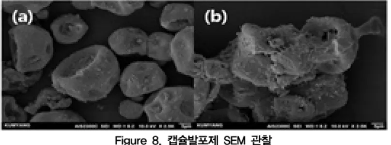 Figure  9.  TGA  분석  (a)  균일  캡슐발포제,  (b)  불균일  캡슐발포제 