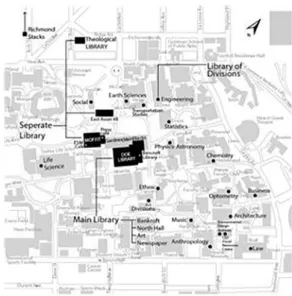 Figure 3. UC Berkeley Campus Map(Partial) and The Positions of  Libraries of Research Object