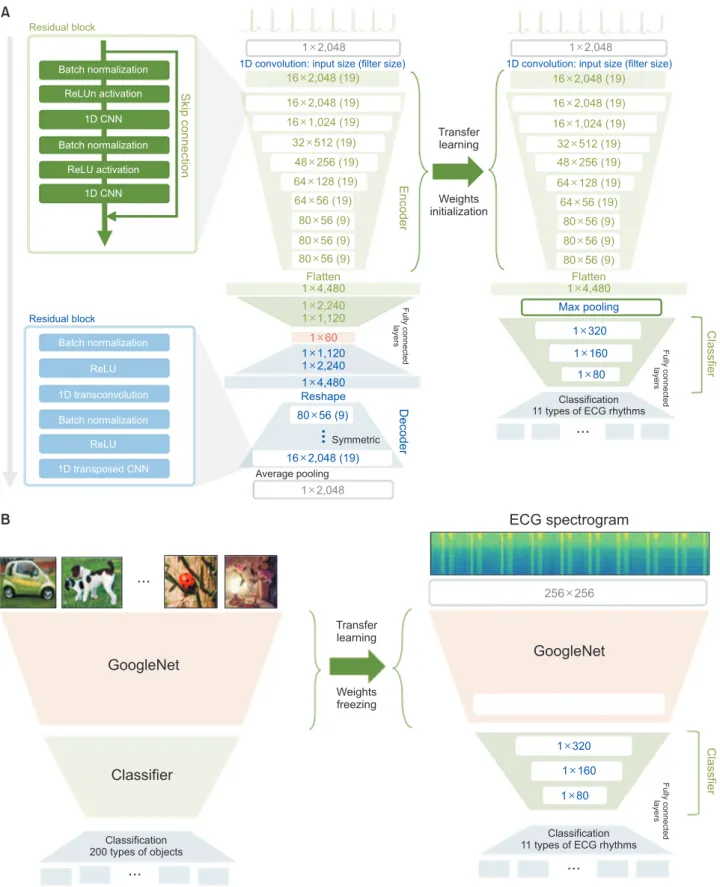 Figure 2.  Structure of the convolutional autoencoder (CAE) and that of two transfer learning strategies