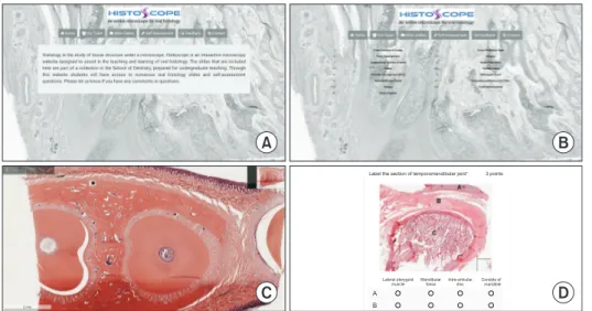 Figure 1.   Snapshots from the Histo- Histo-scope website. (A, B) The  contents of the website are  organized under six tabs