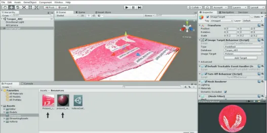 Figure 2.   Application window of Unity3D (version 2017.4.34f1), showing the target image superimposed with the output image (la- (la-belled cell layers)
