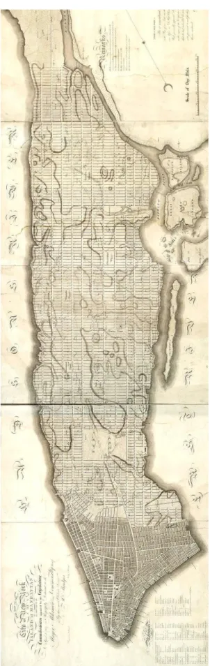 Figure 1. A modern redrawing of the 1807 version of the Commissioner's  Grid plan for Manhattan, a few years before it was adopted in 1811