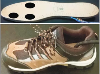 Figure 1.   The locations of the three force sensors, under the cork  and leather layer, are shown as black ellipses.