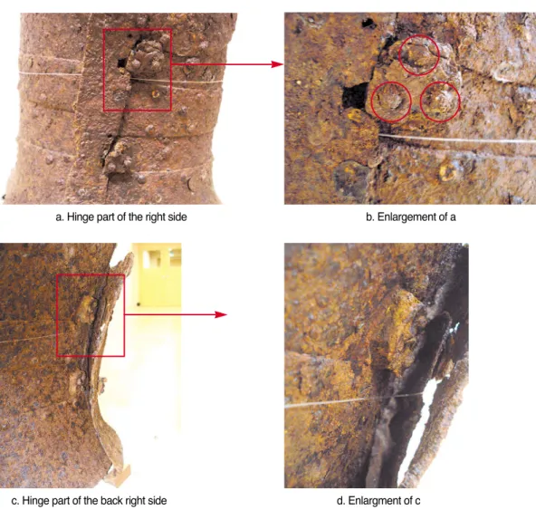 Fig 3. Presumptive reconstruction of the right hinge part of the armour 7) .